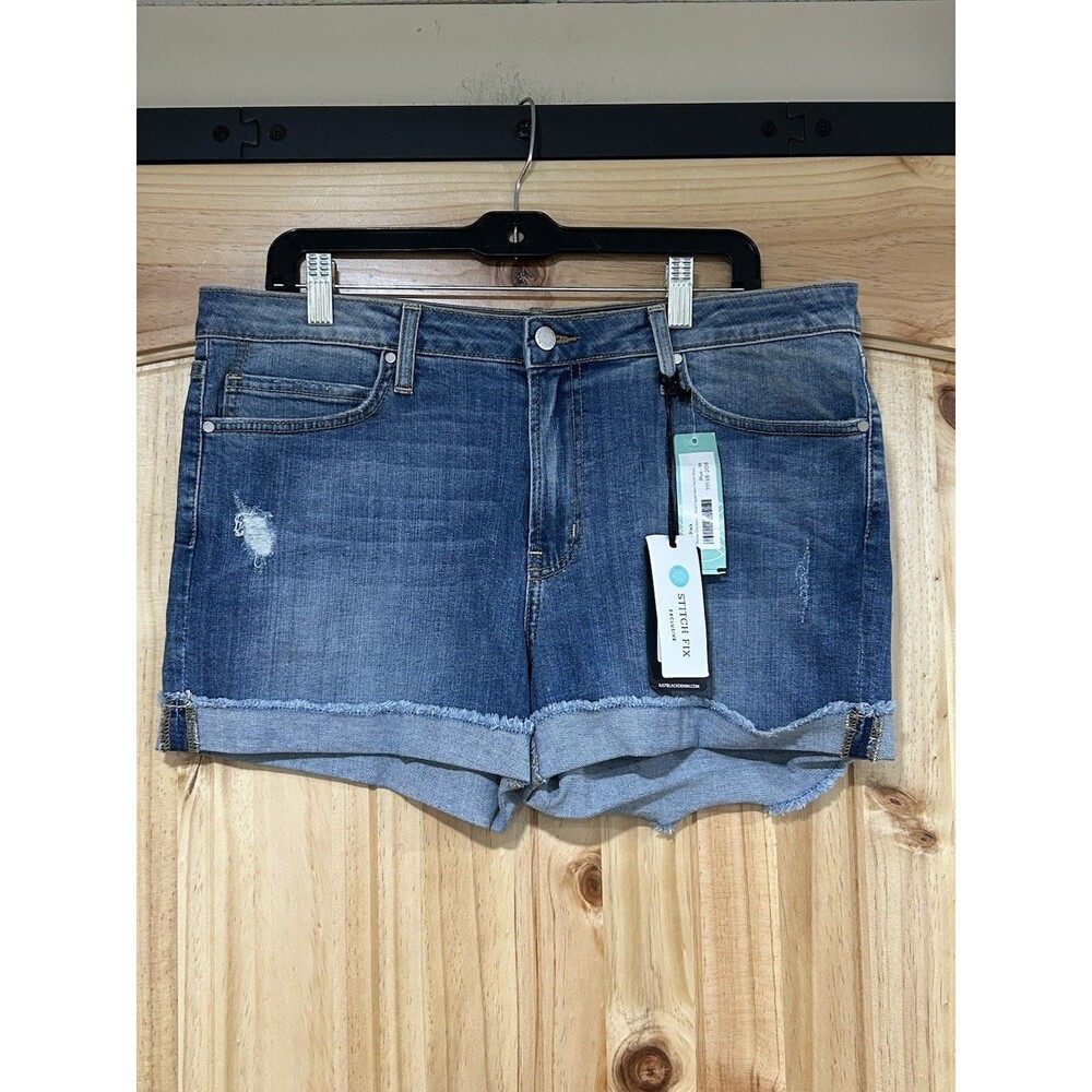 Just Black Denim Jean Shorts Size 16 Distressed Cuffed Blue 33” Waist